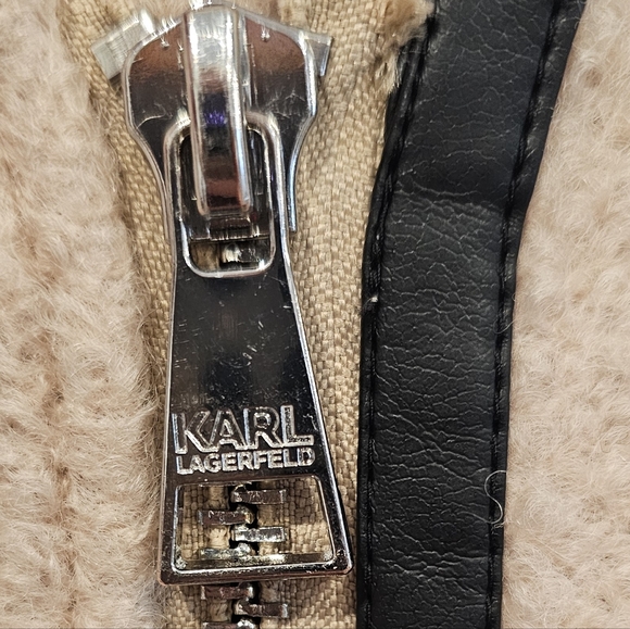 Karl Lagerfeld Womens Cream Wool Blend Coat With Leather Trim - Size M - Picture 13 of 13